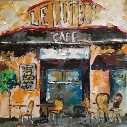 Peinture Café le Lutèce par Laura Rose | Tableau Figuratif Huile Urbain