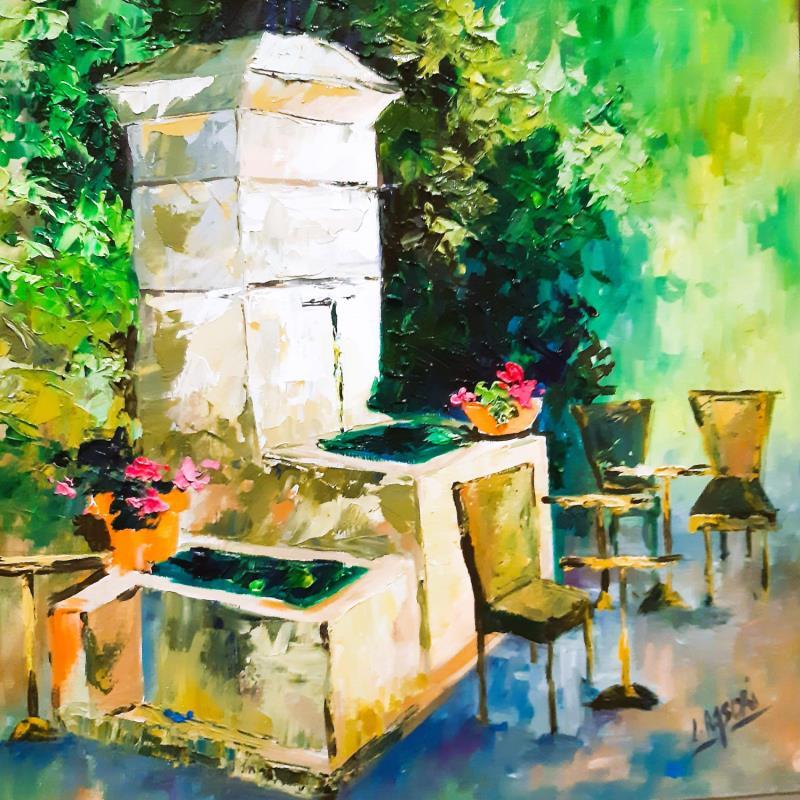 Peinture La fontaine aux tables par Laura Rose | Tableau Figuratif Paysages Huile
