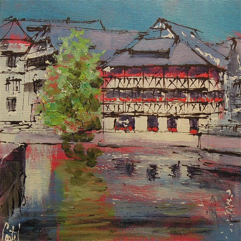 Peinture Strasbourg, La maison des Tanneurs n°173 par Castel Michel | Tableau Figuratif Acrylique, carton Paysages, Urbain