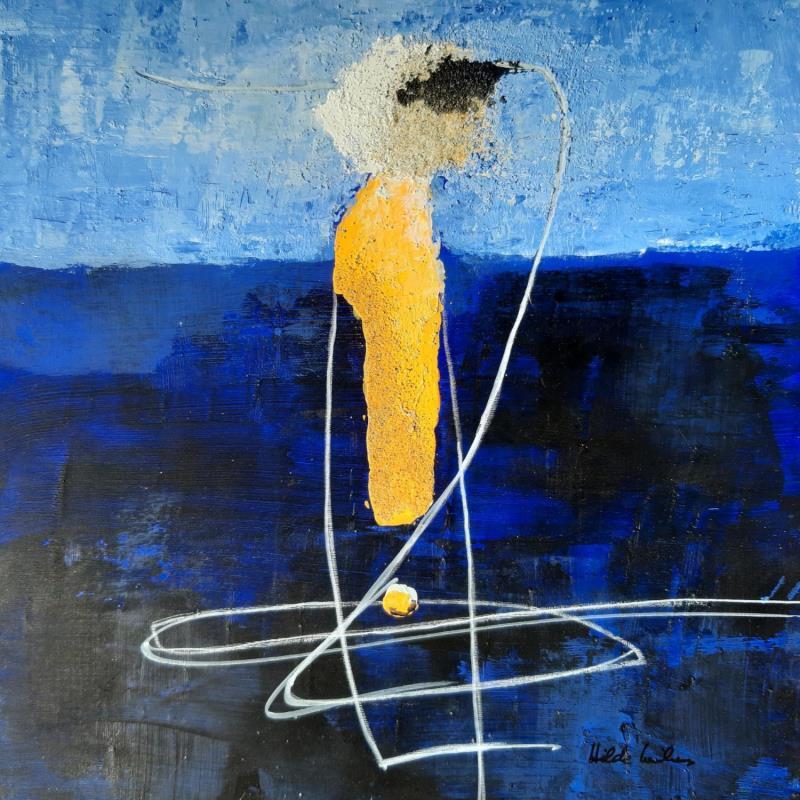 Painting abstract blue B 19 by Wilms Hilde | Painting Abstract Minimalist Cardboard Gluing