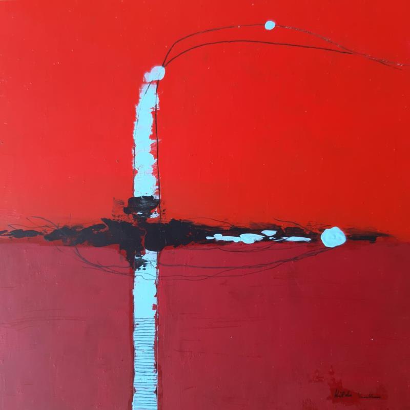 Peinture abstracct rouge C 14 par Wilms Hilde | Tableau Abstrait Carton, Collage Minimaliste