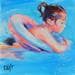 Peinture A la piscine par Dubost | Tableau Figuratif Scènes de vie Acrylique