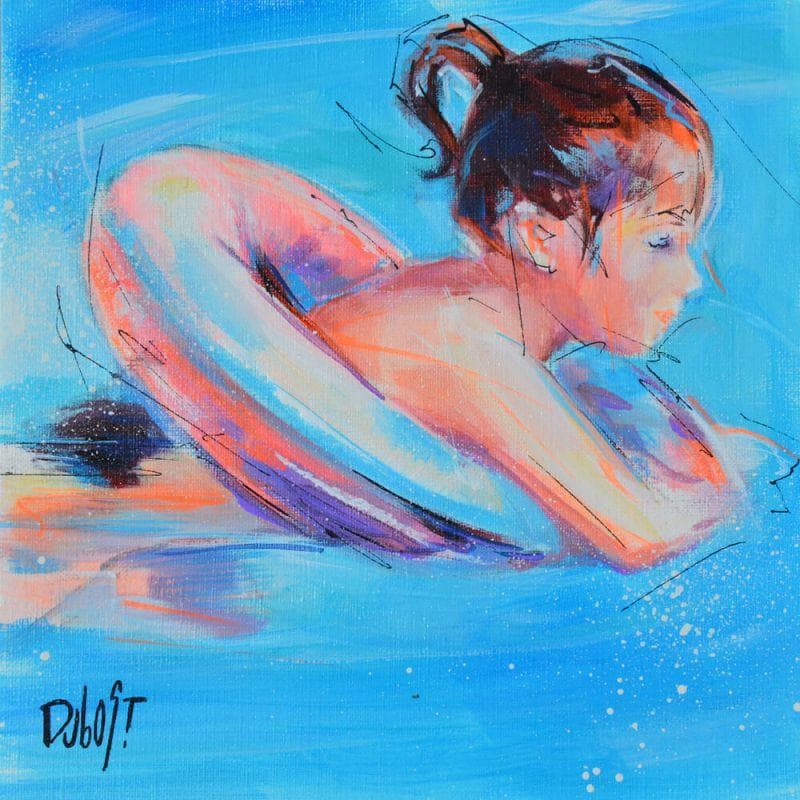 Peinture A la piscine par Dubost | Tableau Figuratif Scènes de vie Acrylique