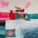 Peinture Maison bord de mer par Lau Blou | Tableau Abstrait Paysages Carton Acrylique