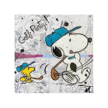 Painting Snoopy at golf party by M. | Painting Pop art Acrylic Pop icons