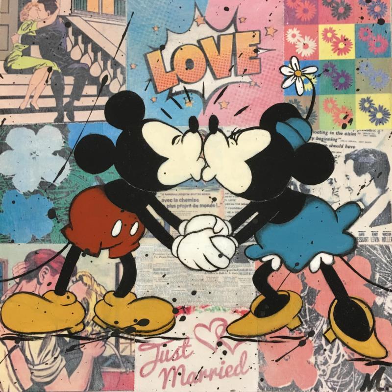 Painting Mickey et Minnie Love by Marie G.  | Painting Pop-art Acrylic, Wood Pop icons