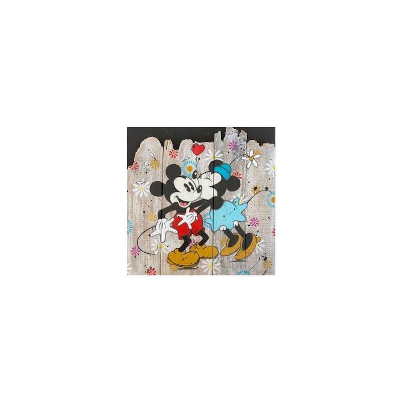 Peinture Mickey et Minnie fougueux par Marie G.  | Tableau Pop-art Acrylique, Bois Icones Pop