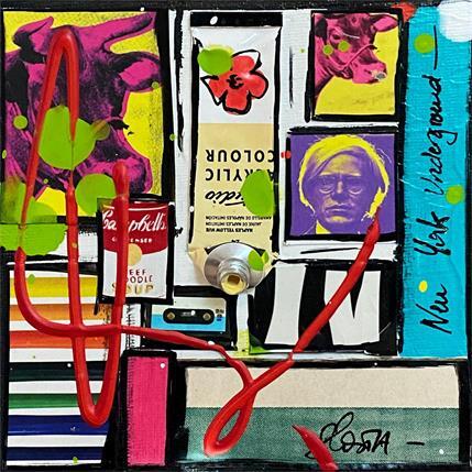 Peinture Tribute to Warhol (cow) par Costa Sophie | Tableau Pop Art Mixte icones Pop