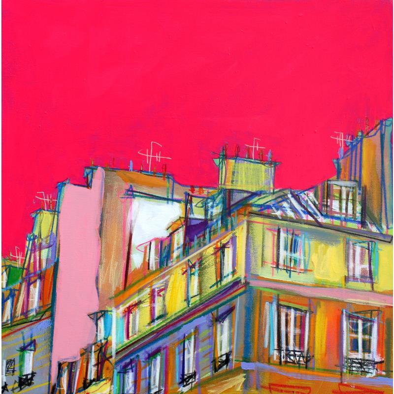Peinture La Lumière rose berce le salon par Anicet Olivier | Tableau Figuratif Acrylique scènes de vie, Urbain