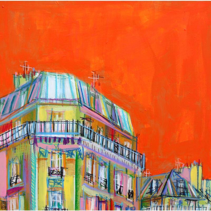 Painting Une lumière orange envahie le salon by Anicet Olivier | Painting Figurative Acrylic Life style, Urban