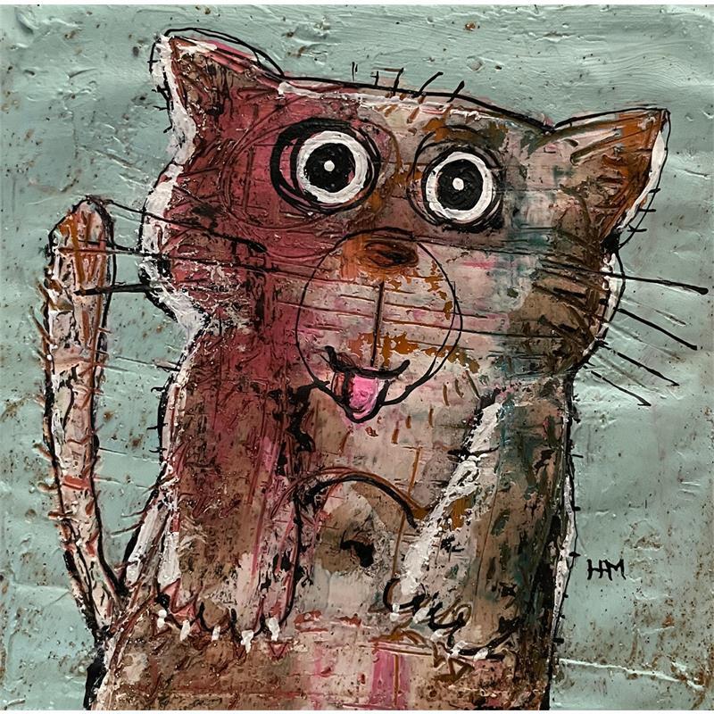 Gemälde Happy Cat von Maury Hervé | Gemälde Art brut Pop-Ikonen, Tiere