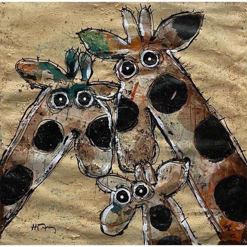 Painting Giraffe Family by Maury Hervé | Painting Raw art Animals