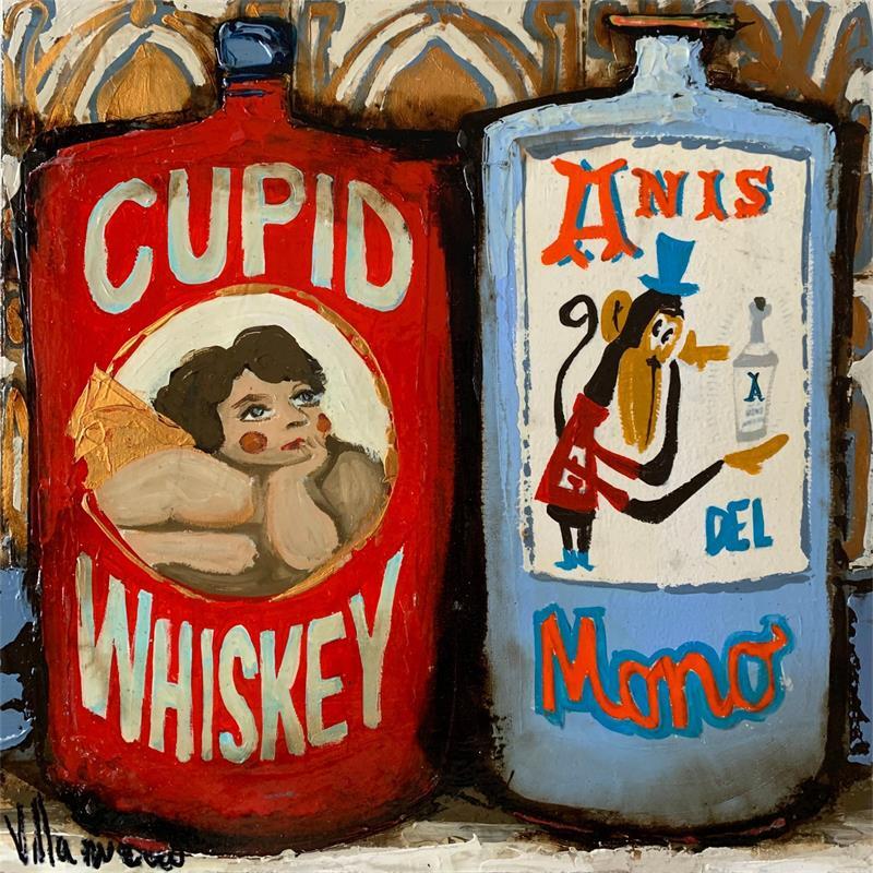 Painting Cupid Whiskey by Villanueva Puigdelliura Natalia | Painting Figurative Oil