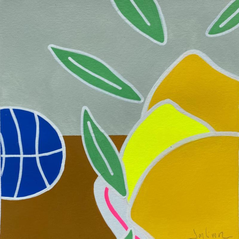 Gemälde Lemons with a blue basketball von JuLIaN | Gemälde Figurativ Acryl Pop-Ikonen, Stillleben