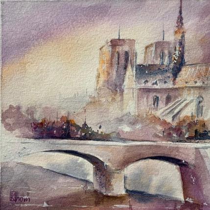 Painting Paris at sunset by Artelida | Painting Illustrative Watercolor Urban