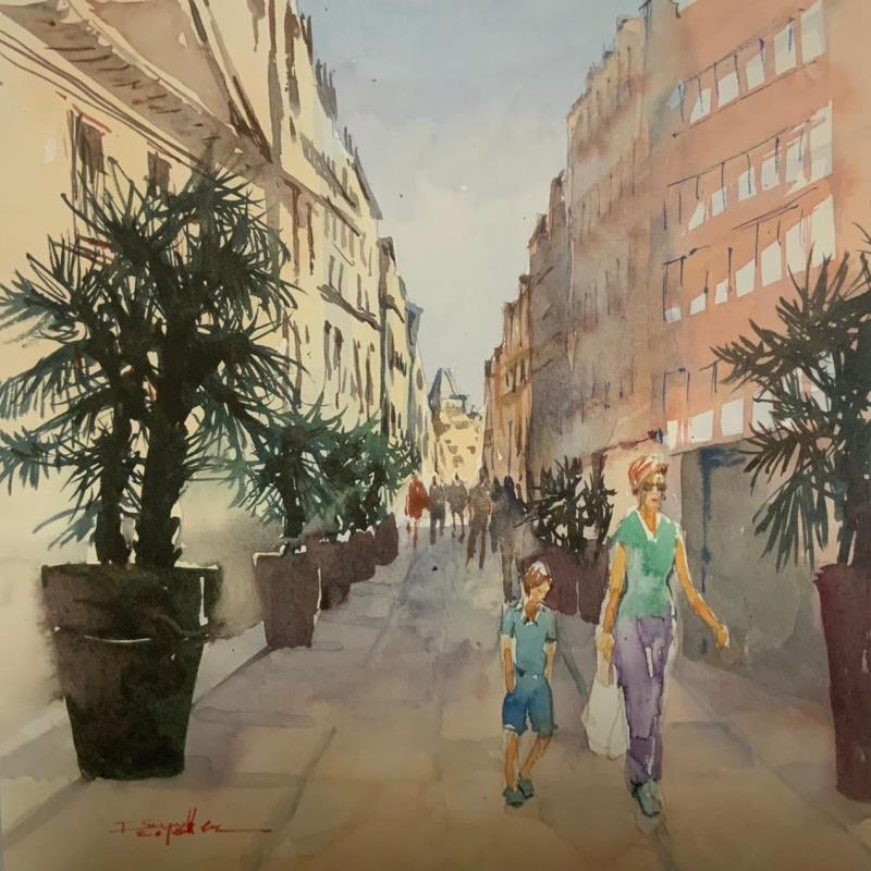 Painting Je te suis maman by Seruch Capouillez Isabelle | Painting Figurative Urban Watercolor