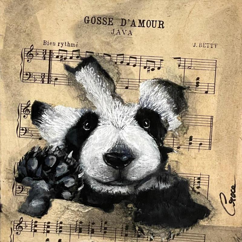 Gemälde Panda caché von Croce | Gemälde Naive Kunst Tiere Acryl