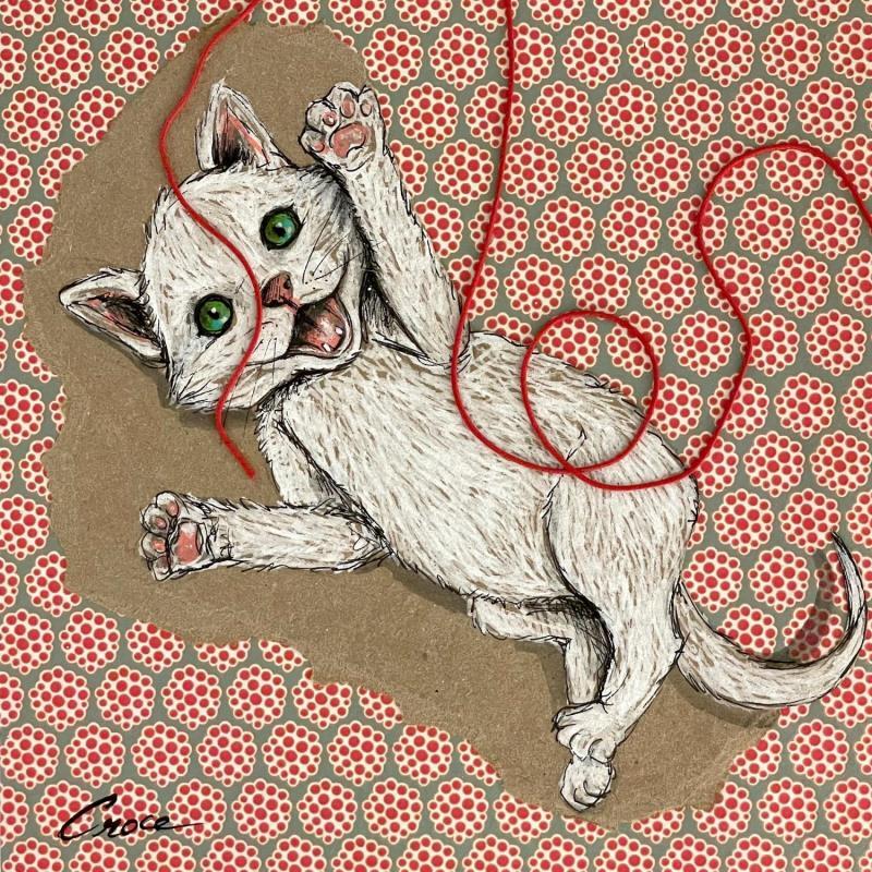Gemälde Une vie de chaton von Croce | Gemälde Naive Kunst Tiere Acryl