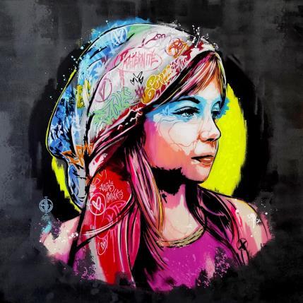 Painting La fille au voile bleu blanc rouge by Sufyr | Painting Street art Acrylic, Graffiti Portrait