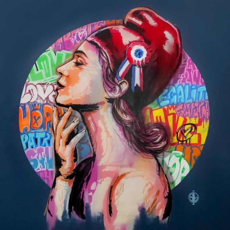 Peinture Marianne graffiti circle par Sufyr | Tableau Street Art Acrylique, Graffiti Portraits