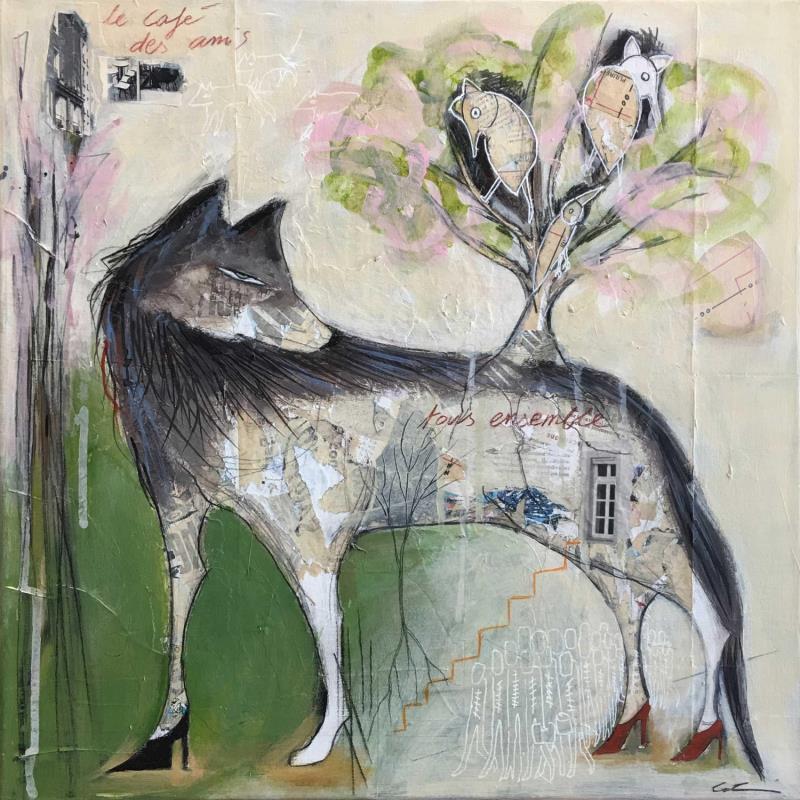 Gemälde Tous ensemble von Colin Sylvie | Gemälde Art brut Tiere Acryl Collage Pastell