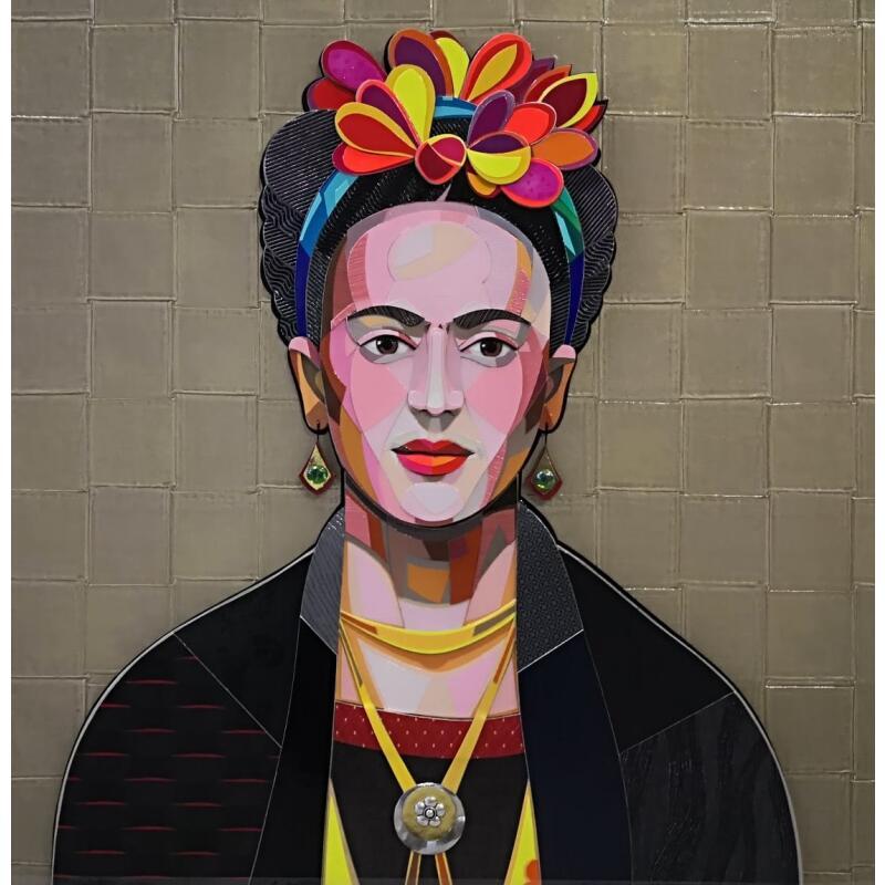 Painting Frida Khalo by Hernandez Abelardo | Painting Figurative Upcycling, Wood Pop icons
