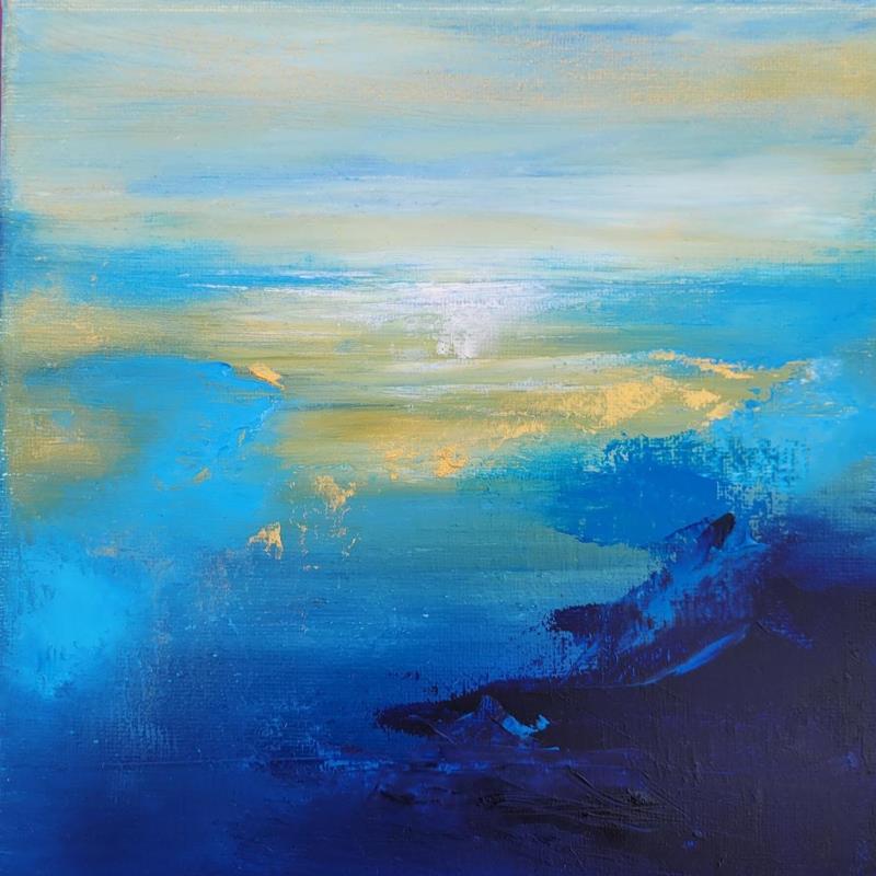 Peinture Abstrait Bleu Or 2 par Chebrou de Lespinats Nadine | Tableau Abstrait Marine Huile