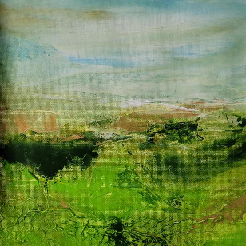 Peinture Paysage Vert par Chebrou de Lespinats Nadine | Tableau Abstrait Paysages Minimaliste Huile