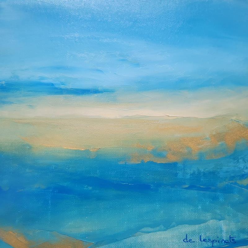 Peinture Abstrait Bleu Or par Chebrou de Lespinats Nadine | Tableau Abstrait Paysages Marine Minimaliste Huile