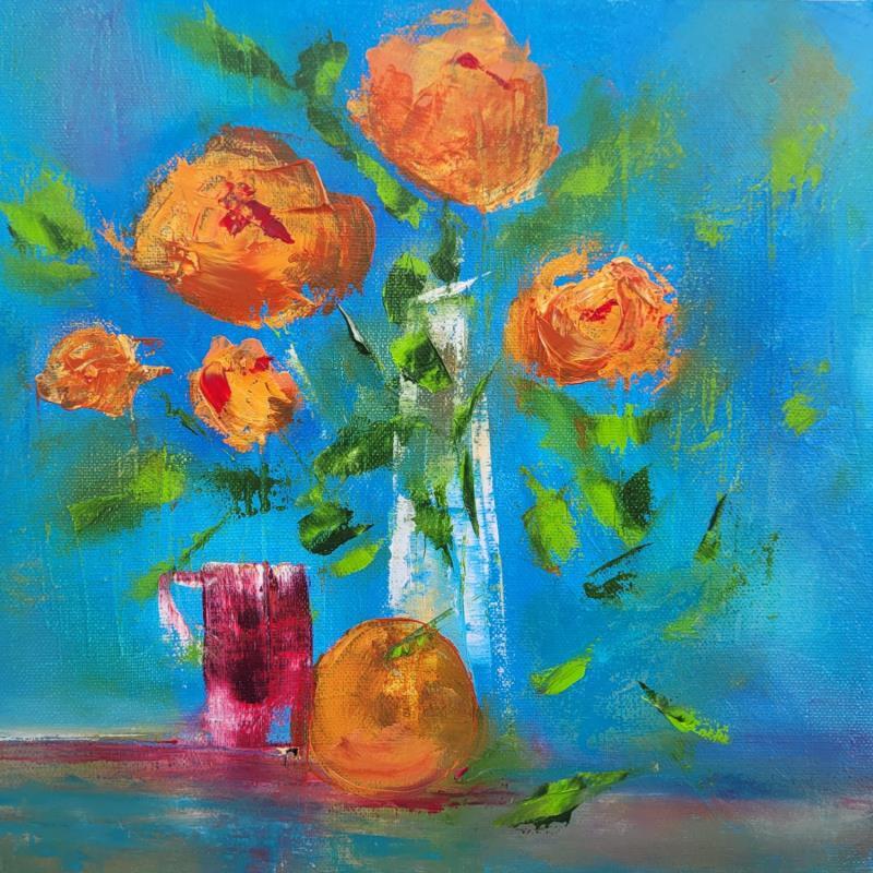 Peinture Bouquet Orange par Chebrou de Lespinats Nadine | Tableau Abstrait Natures mortes Huile