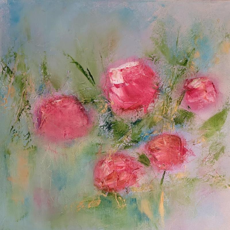 Peinture Fleurs Rose par Chebrou de Lespinats Nadine | Tableau Abstrait Natures mortes Huile