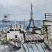 Painting Rooftops of Paris  by Rasa | Painting Figurative Mixed Acrylic Urban