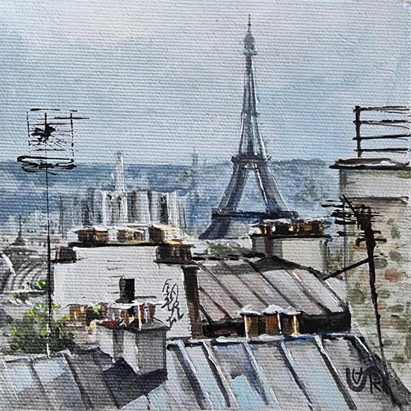 Painting Rooftops of Paris  by Rasa | Painting Figurative Mixed Acrylic Urban