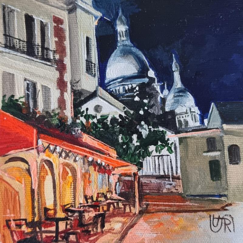 Painting Night in Montmartre by Rasa | Painting Naive art Acrylic Urban