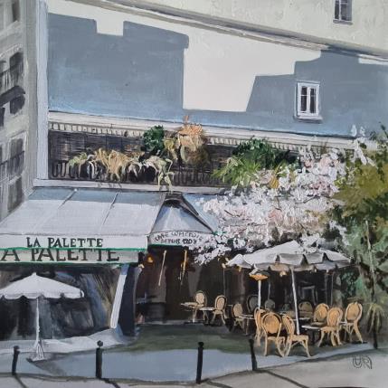 Painting Cafe La Palette. Paris by Rasa | Painting Illustrative Acrylic Urban