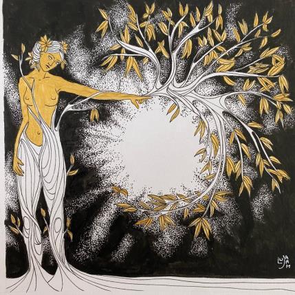 Peinture La transformation de Daphné par Lujaam | Tableau Surréalisme Encre Nature, Nu