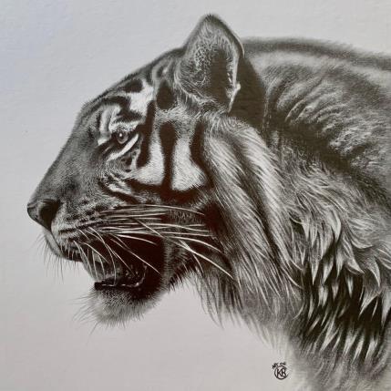 Peinture Tigre par Benchebra Karim | Tableau Figuratif Mixte animaux, noir & blanc