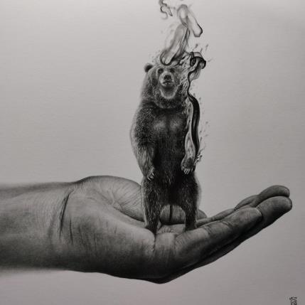 Painting Ours by Benchebra Karim | Painting Figurative Charcoal Animals, Black & White