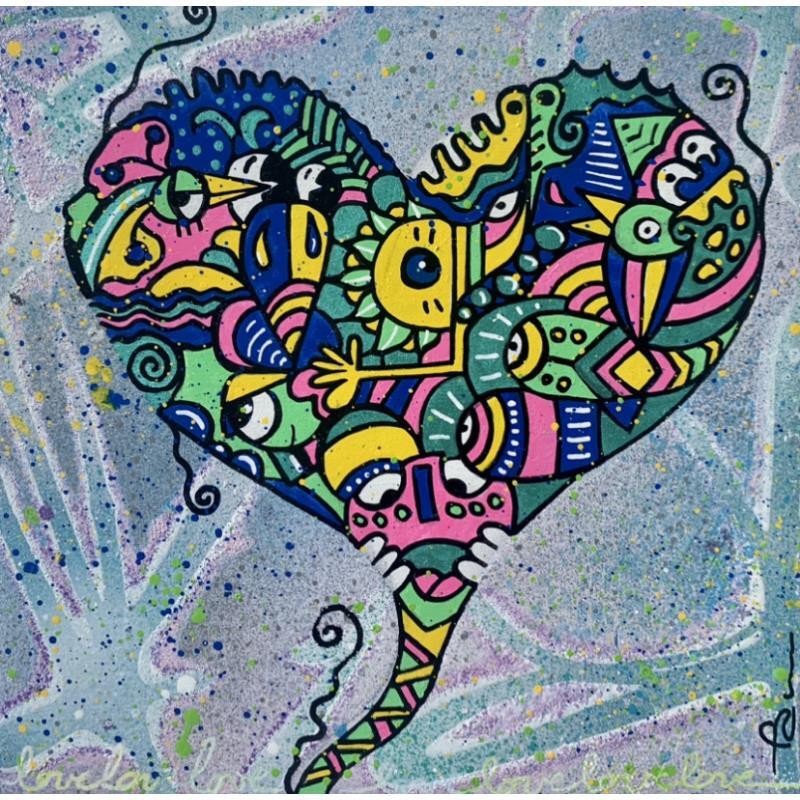 Peinture Le coeur grandit par Fanny | Tableau Street Art Minimaliste Bois