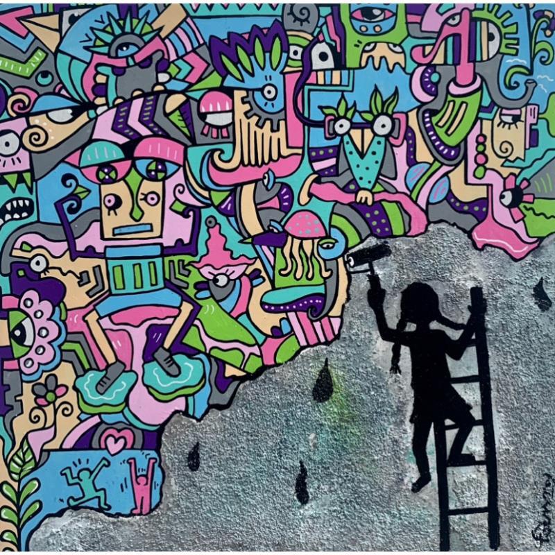 Peinture Faites le mur ! par Fanny | Tableau Street Art Minimaliste Bois
