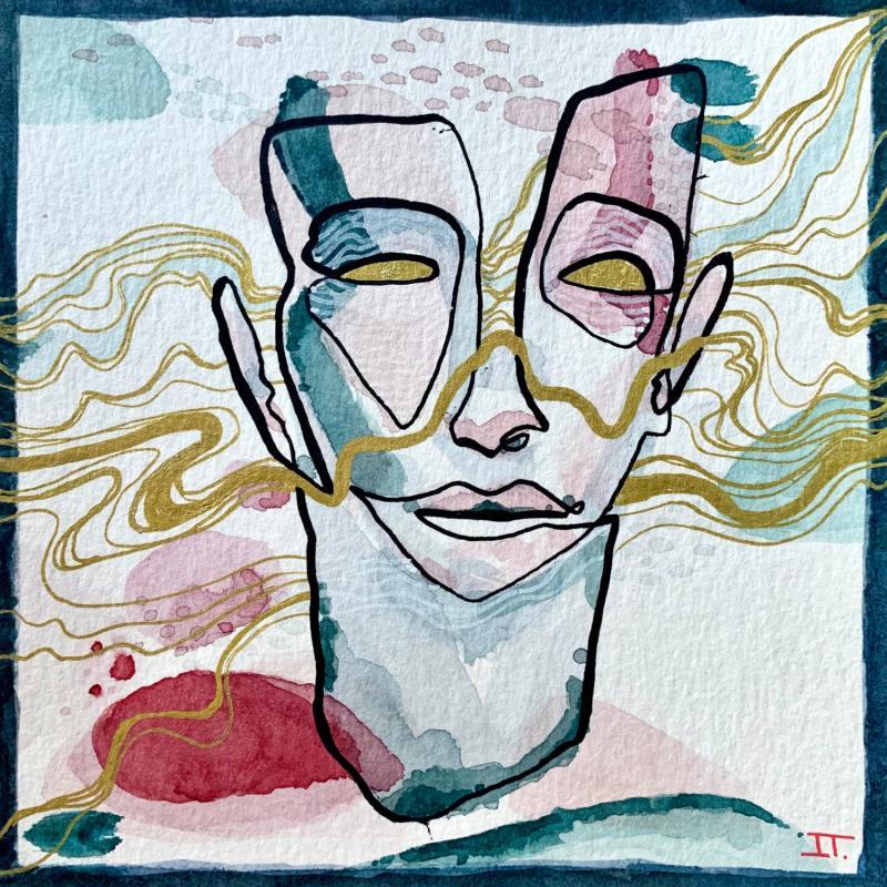Gemälde Les nuages de méditation von Detovart | Gemälde Art brut Porträt Minimalistisch Acryl