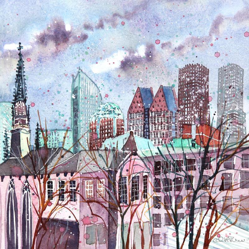 Painting NO. 22140  THE HAGUE SKYLINE by Thurnherr Edith | Painting Figurative Urban Watercolor