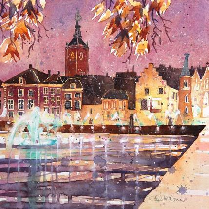Painting NO. 22145  THE HAGUE HOFVIJVER EVENING WITH AUTUMN LEAVES by Thurnherr Edith | Painting Figurative Watercolor Urban