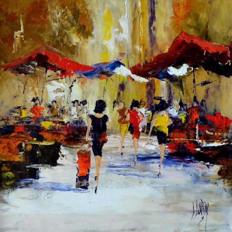 Painting Le caddy rouge by Dupin Dominique | Painting Figurative Oil Urban