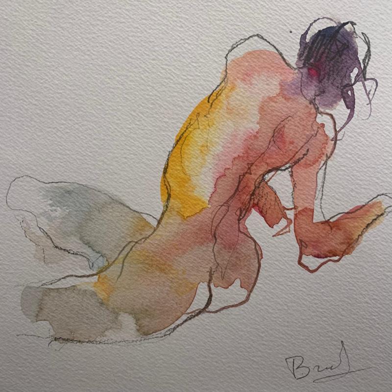 Painting Alice de dos by Brunel Sébastien | Painting Figurative Nude Watercolor