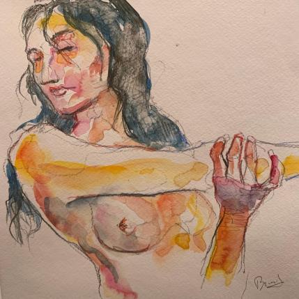 Painting Alice main sous le coude by Brunel Sébastien | Painting Figurative Watercolor Nude