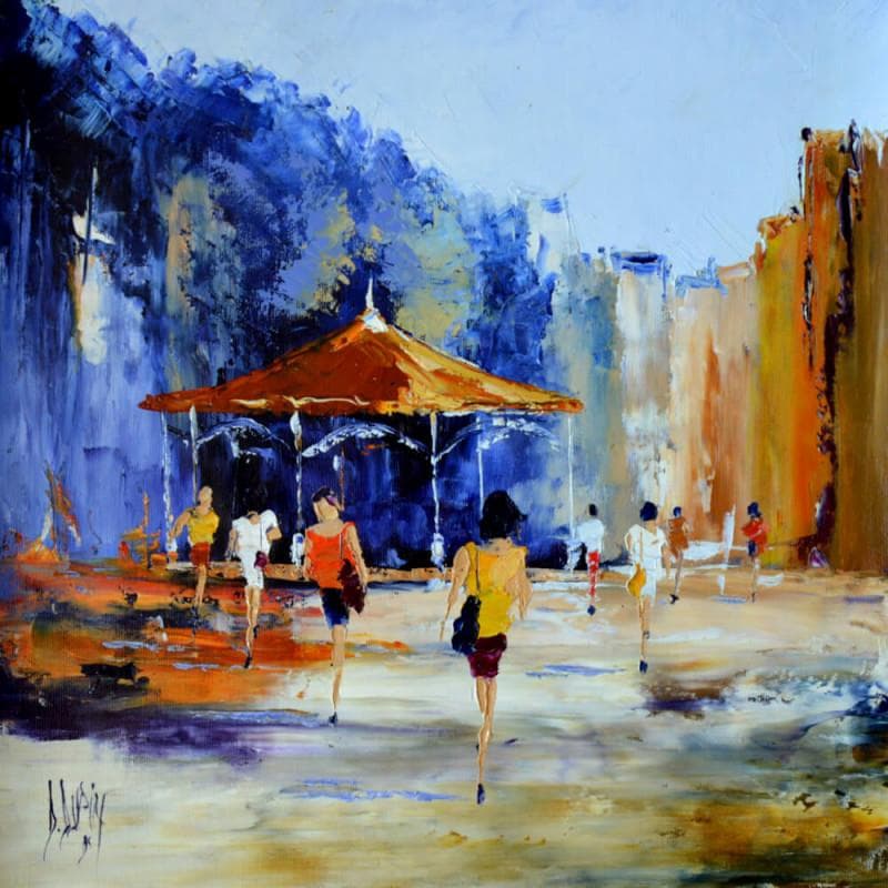 Painting Le kiosque by Dupin Dominique | Painting Figurative Urban Oil