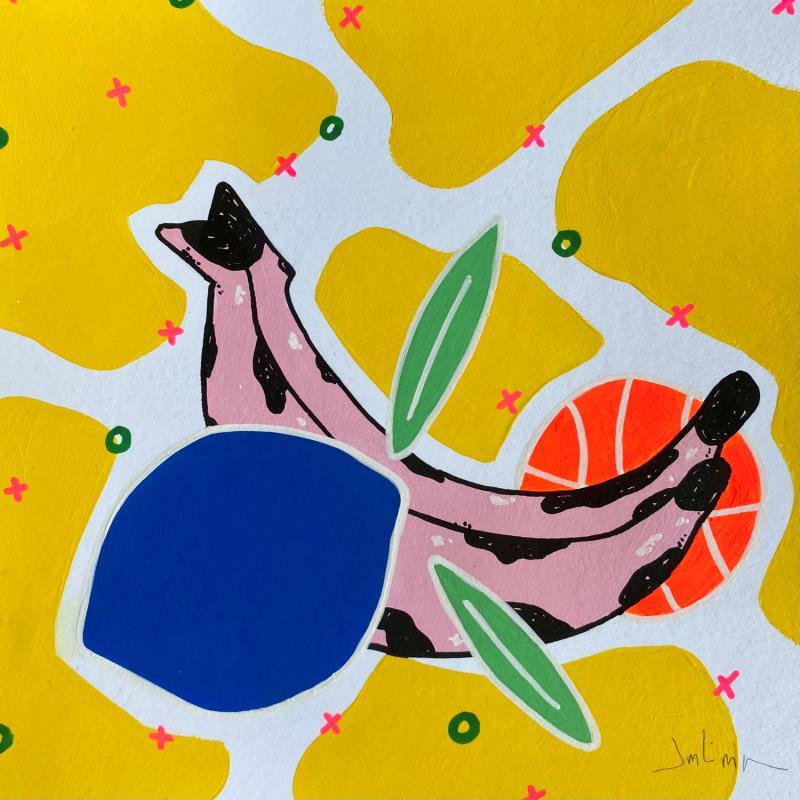 Gemälde Blue Lemon and a Pink Banana von JuLIaN | Gemälde Pop-Art Acryl Stillleben