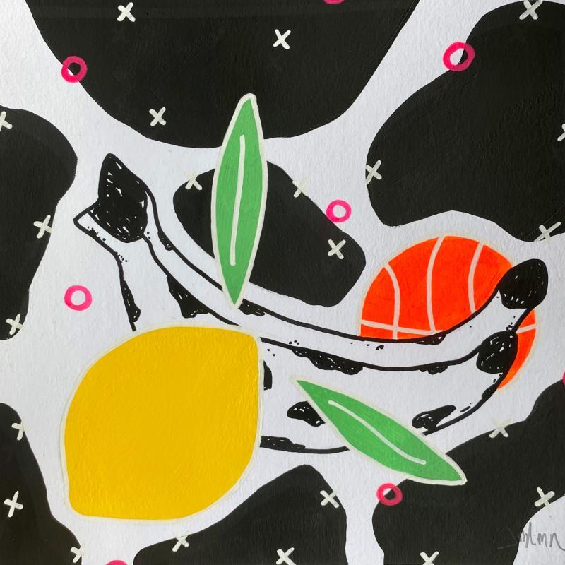 Gemälde Yellow Lemon and a White Banana von JuLIaN | Gemälde Pop-Art Stillleben Acryl