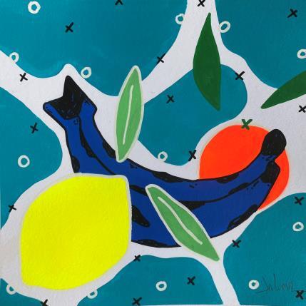 Peinture Yellow and a Blue Banana par JuLIaN | Tableau Pop-art Acrylique Natures mortes